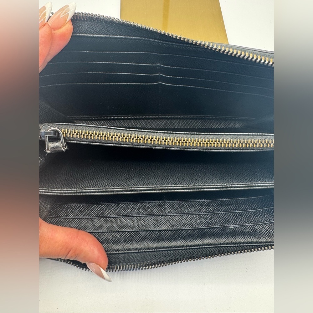Prada Saffiano Leather Large Zipper Wallet Black Gunmetal Hardware - Picture 7 of 13